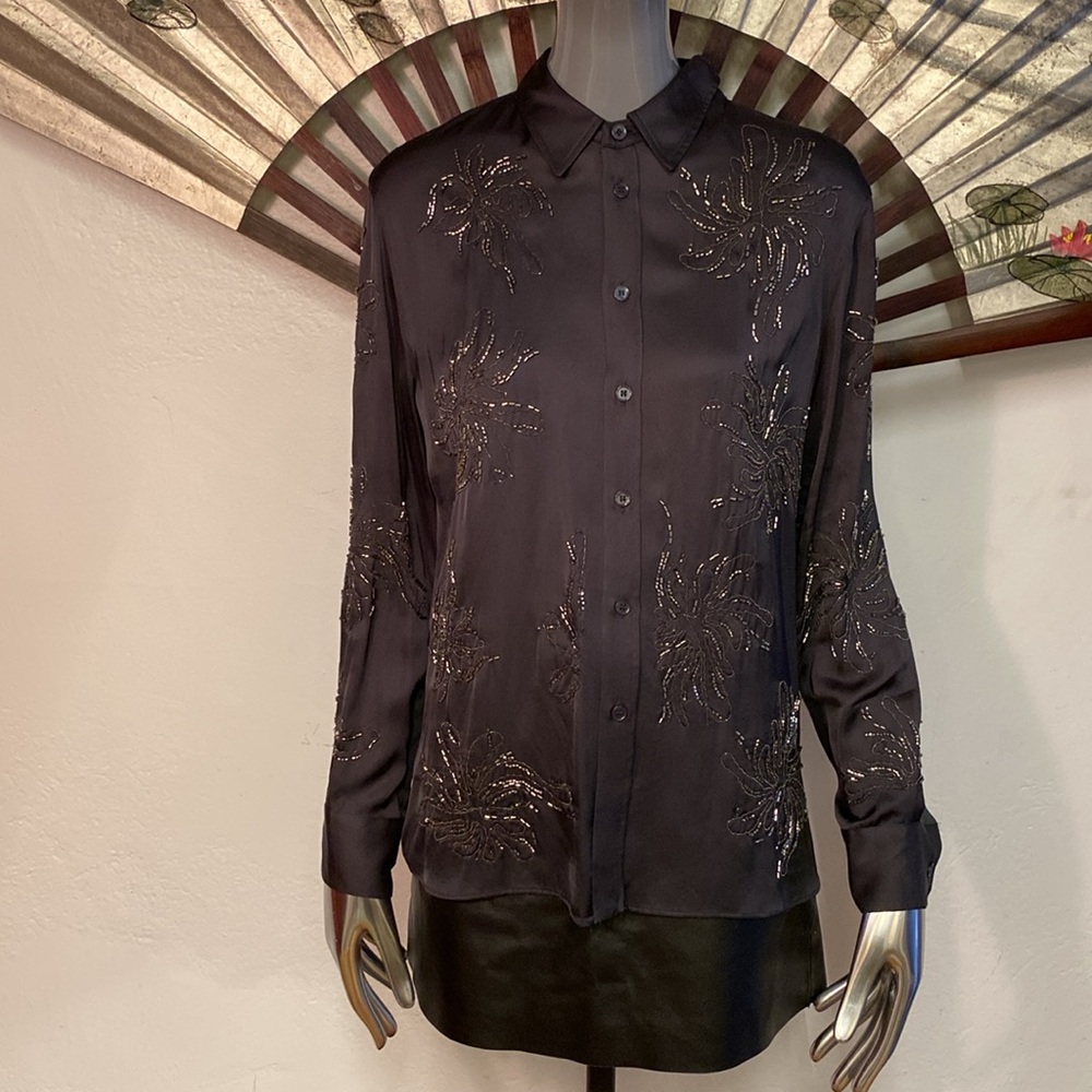 NWT Zara Beaded Satin Shirt, S